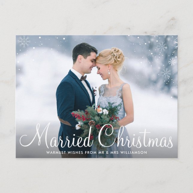 MARRIED CHRISTMAS | elegant wedding announcement Postcard (Front)