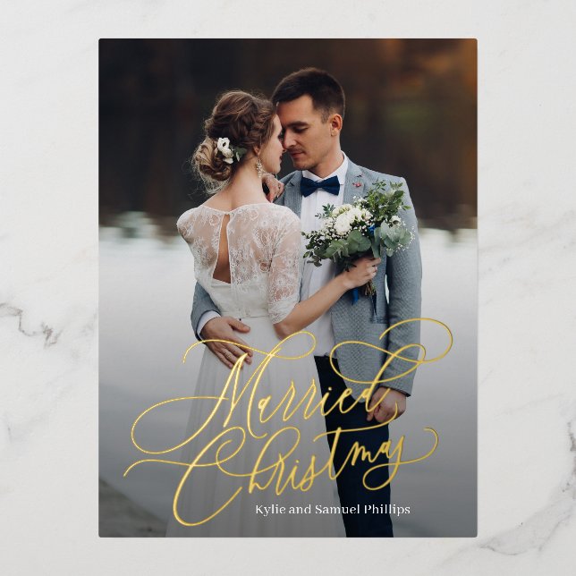 Married Christmas Foil Newlywed Holiday Postcard (Front)