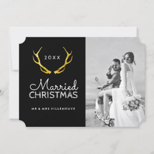 Married Christmas Gold Antlers Photo Cards