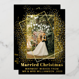 MARRIED CHRISTMAS gold script wedding announcement