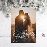 Married Christmas Hand-Lettering Photo Holiday Card<br><div class="desc">Original hand-lettering over full bleed photo and stars; backer colour is editable or add more photos and text.</div>