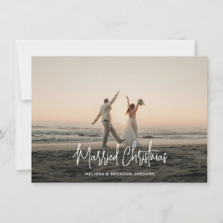 Married Christmas Handwritten Script 4 Photo Strip Holiday Card