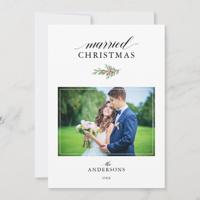 Married Christmas Minimal Newlywed Photo Christmas Holiday Card (Front)