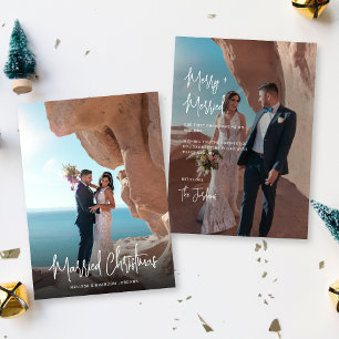 Married Christmas Modern Hand-Lettered 2 Photos  Holiday Card