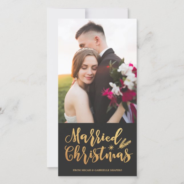 Married Christmas | Modern Pine Gold Photo Holiday Card (Front)