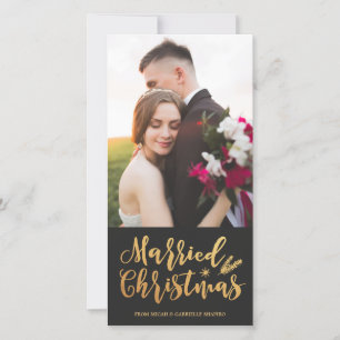 Married Christmas   Modern Pine Gold Photo Holiday Card