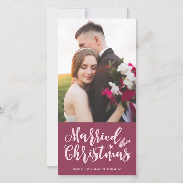 Married Christmas | Modern Pine Mauve Photo Holiday Card (Front)