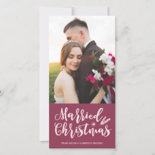 Married Christmas   Modern Pine Mauve Photo Holiday Card