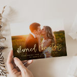 Married Christmas Newlywed Brush Script Photo Foil Holiday Card<br><div class="desc">Celebrate your first Christmas as a married couple with this stylish holiday wedding card in foil. Completely customisable. There is a 2-photo collage on the back for you to showcase your favourite photos and room for your own custom sentiment.</div>