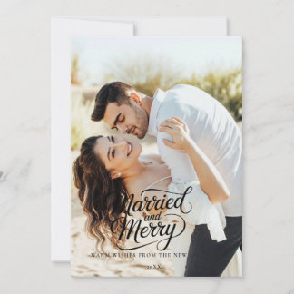 Married Christmas Newlywed Brush Script Photo Holiday Card