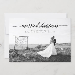 Married Christmas Newlywed Photo   Black Holiday Card