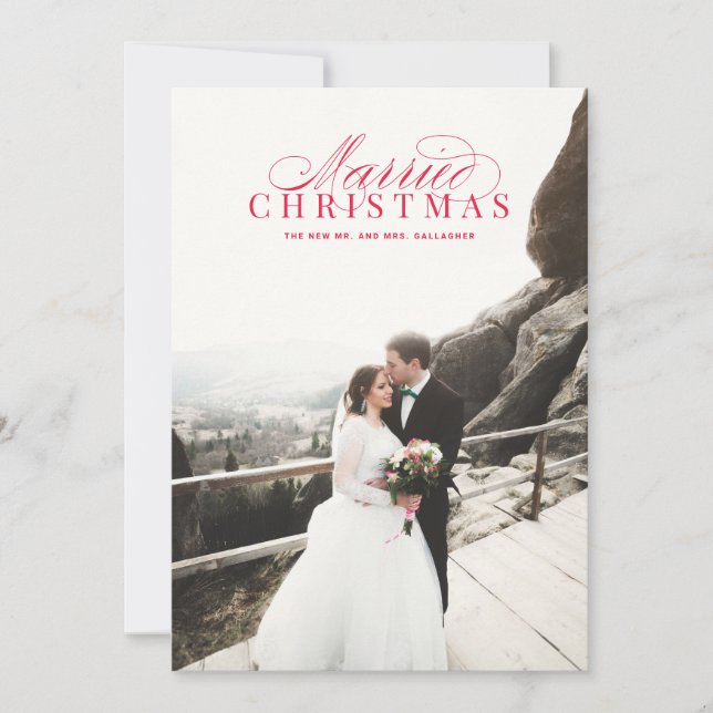 Married Christmas Newlywed Photo Card Red (Front)