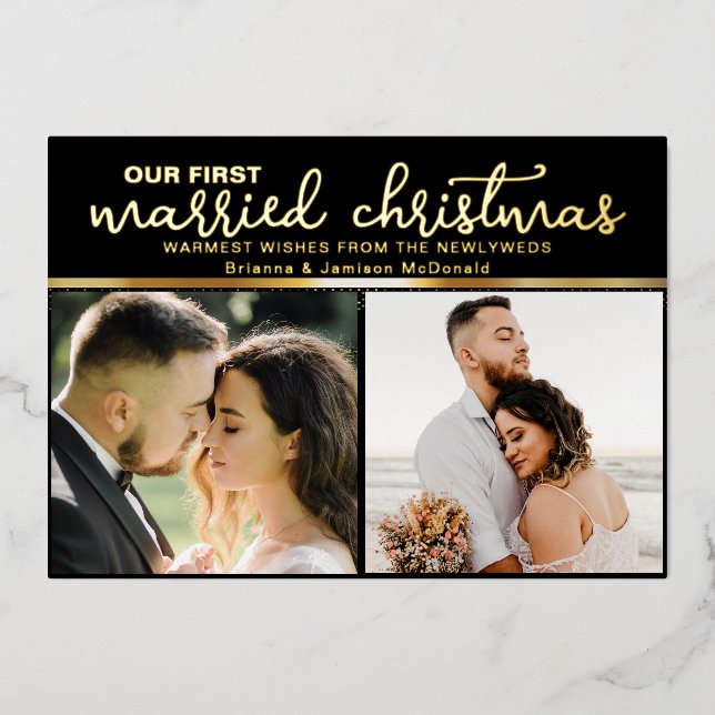 Married Christmas Newlywed Photo Foil Holiday Card (Front)