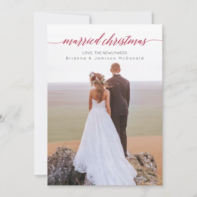 Married Christmas Newlywed Photo Red Holiday Card (Front)