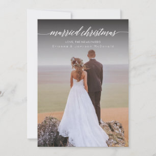 Married Christmas Newlywed Photo   White Holiday Card