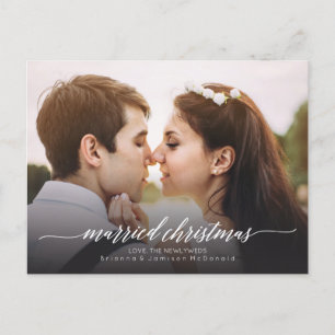 Married Christmas Newlywed Photo   White Holiday Postcard