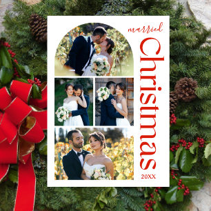 Married Christmas Newlyweds 8 Photo Collage Arch Holiday Card
