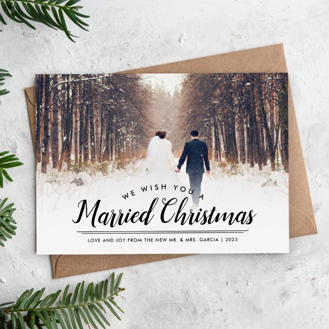 Married Christmas Photo Overlay Magnetic Card (Creator Uploaded)