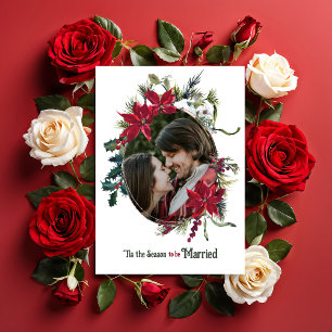 Married Christmas Poinsettia Photo Wedding Invitation