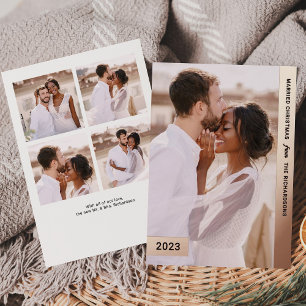 Married Christmas Rose Gold Newlywed Multi Photo Foil Holiday Card