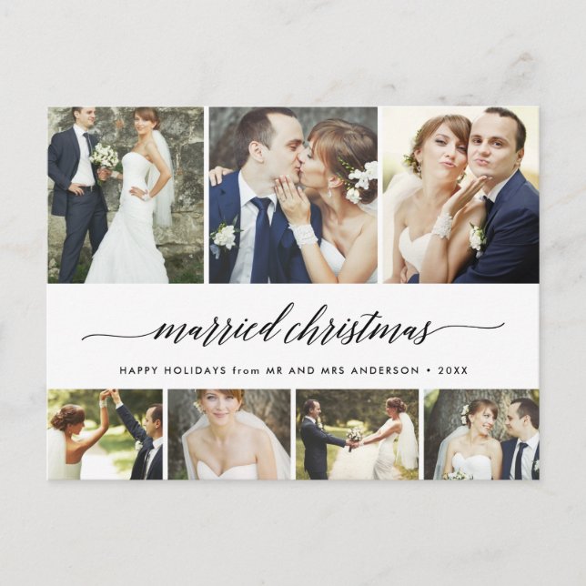 Married Christmas Script Holiday 7Photo Collage Postcard (Front)