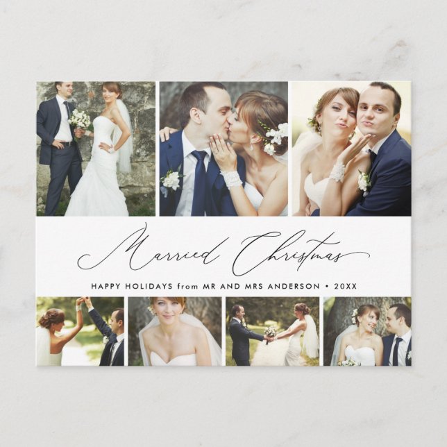 Married Christmas Script Holiday 7Photo Collage Postcard (Front)