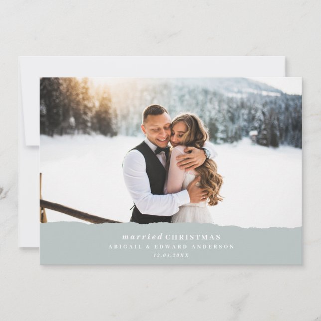 Married Christmas torn paper wedding announcement (Front)