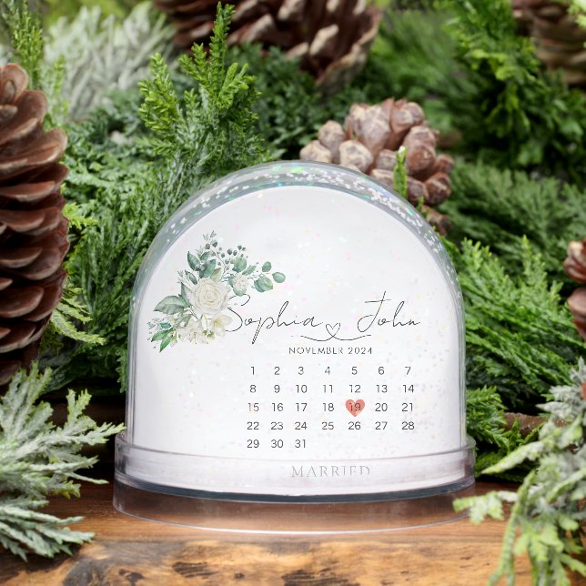 Married Christmas Wedding Date Heart Script Snowglobe (Winter)