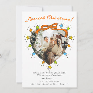 Married Christmas Whimsical Photo Star Lights Holiday Card