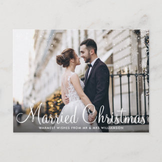 MARRIED CHRISTMAS | white script photo Postcard