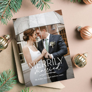 Married Couple Merrily Married Holiday Photo Card