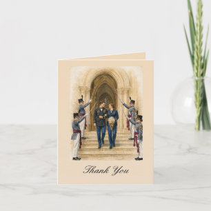 Married Couple Walking Beneath A Ceremonial Sabre Thank You Card
