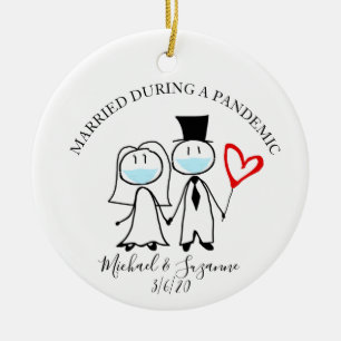Married During a Pandemic Covid Bride Groom Ceramic Tree Decoration