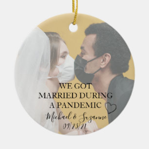 Married During a Pandemic Covid Bride Groom Photo Ceramic Tree Decoration