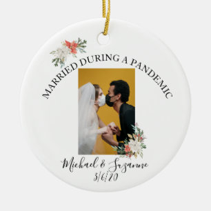 Married During a Pandemic Covid Bride Groom Photo Ceramic Tree Decoration