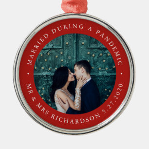 Married During Pandemic Red with Photo Metal Tree Decoration