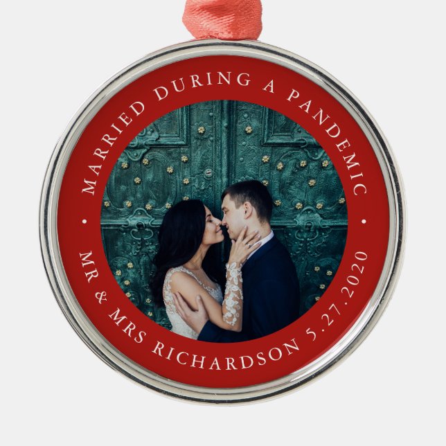 Married During Pandemic | Red with Photo Metal Tree Decoration (Front)