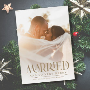Married Elegant Gold Typography Photo Christmas Holiday Card