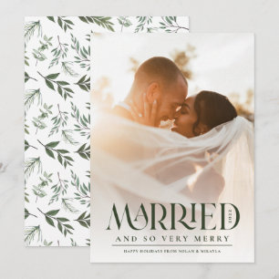 Married Elegant Green Typography Photo Christmas Holiday Card
