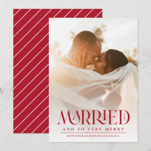 Married Elegant Red Typography Photo Christmas Holiday Card