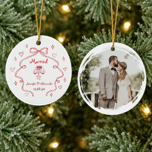 Married First Christmas Married Photo  Ceramic Tree Decoration
