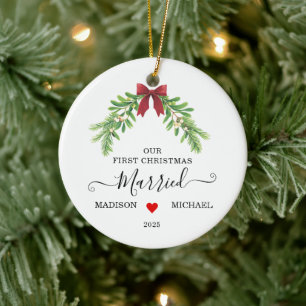  Married First Christmas Mistletoe Holiday Ceramic Tree Decoration