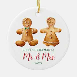 Married Gingerbread Couple Personalised Christmas Ceramic Tree Decoration
