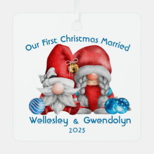 Married Gnomes First Christmas Metal Tree Decoration