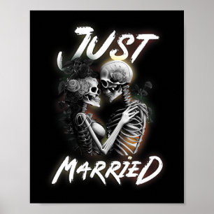 Married Halloween Skeleton Bride And Groom Wedding Poster