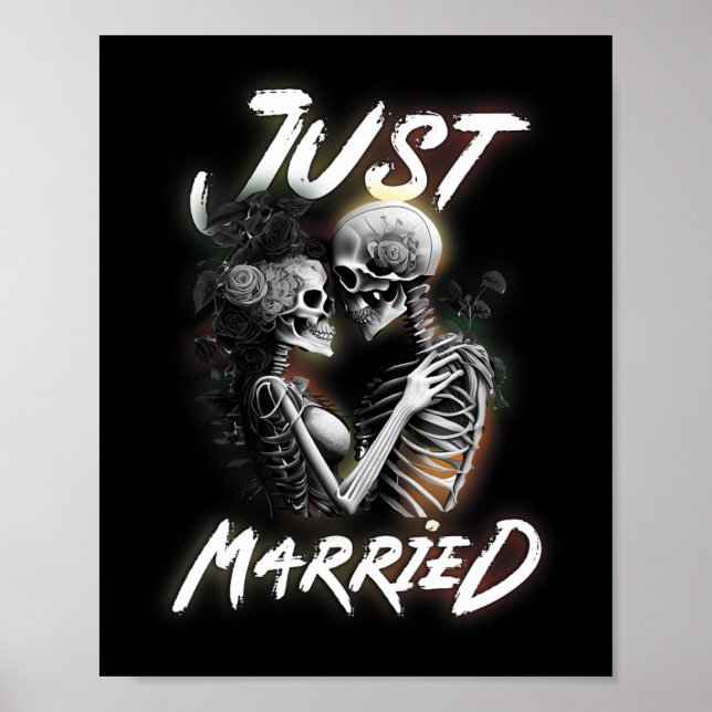 Married Halloween Skeleton Bride And Groom Wedding Poster (Front)