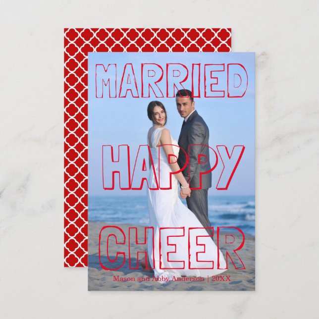 Married Happy Cheer Red Block-3x5 Christmas Card (Front/Back)