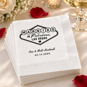 Married in Fabulous Las Vegas Black Wedding Napkin