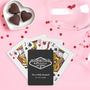 Married in Fabulous Las Vegas Black White Playing Cards