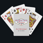 Married in Fabulous Las Vegas Gray Playing Cards<br><div class="desc">A soft gray background gives the iconic colorful Married In Fabulous Las Vegas sign a clean, neutral backdrop on these personalized wedding monogram playing cards. Couple names in red script and wedding date are fully editable below the classic sign design. A versatile and understated wedding favor that complements any Vegas...</div>